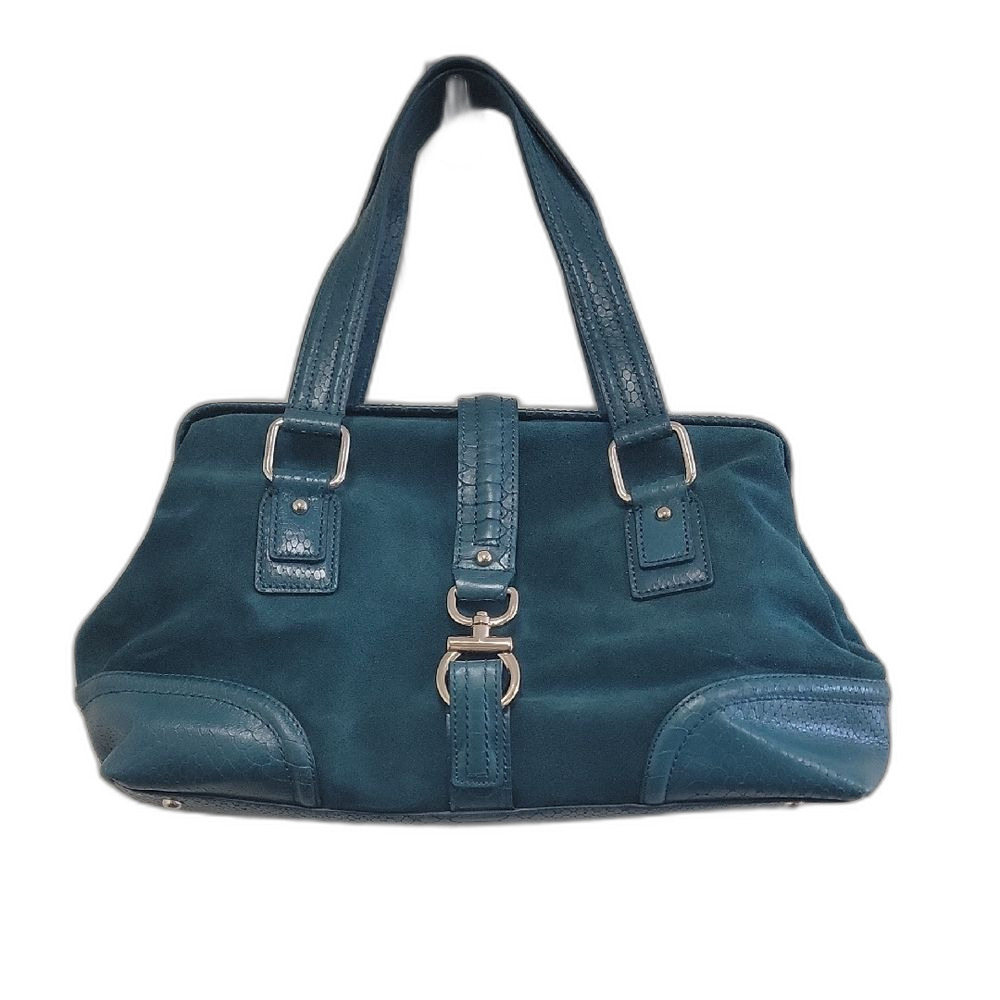 Talbots Teal Suede Doctors Bag Style Hinged Handbag